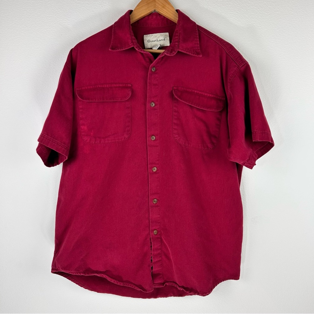 Vtg Great Land Casual Short Sleeve Button Down Utility Shirt Size M